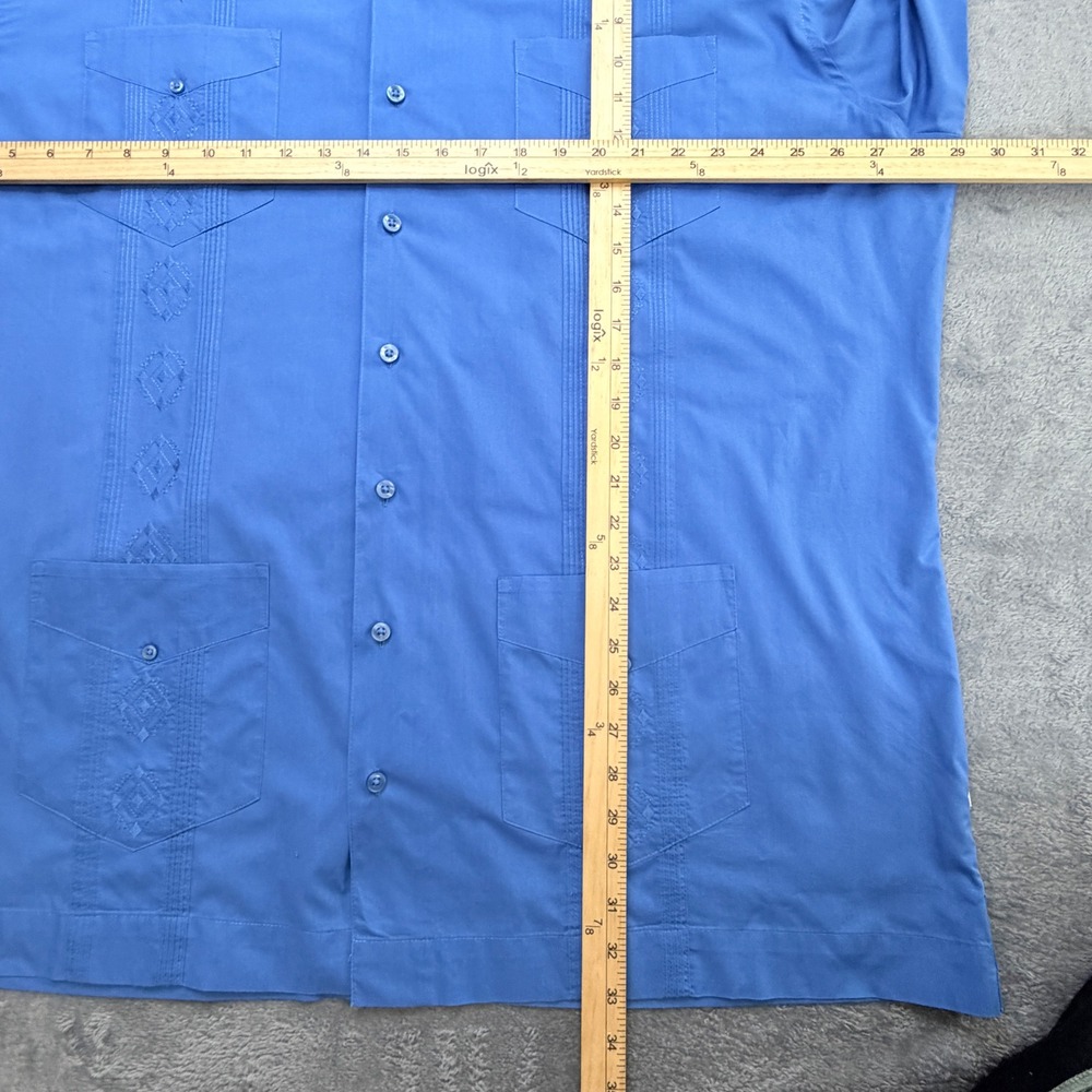Cubavera Mens Blue Short Sleeve Guayabera Shirt Embroidered Pintuck 2XLT Tall - Picture 10 of 10